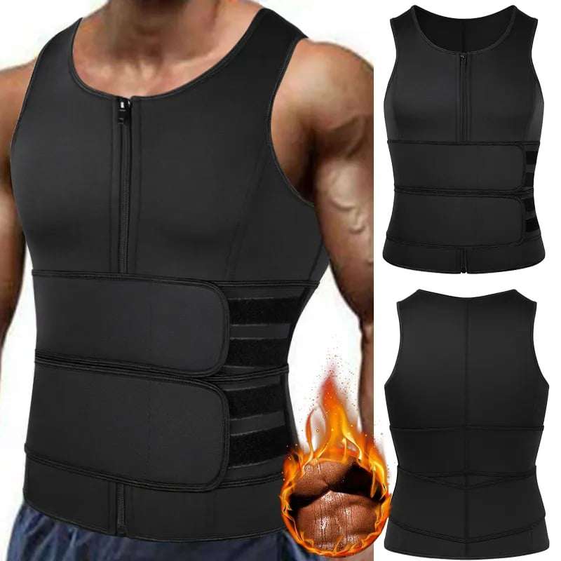 Sauna Suit for Men Waist Trainer Sweat Vest Zipper Body Shaper Adjustable Tank Top Workout