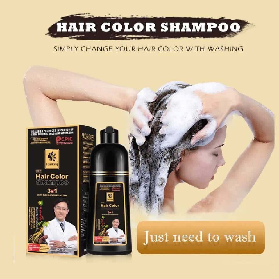 Organic Hair Shampoo Fast Hair Dye Plant Essence Hair Coloring Cream Gray to Black, Women & Men 500ml