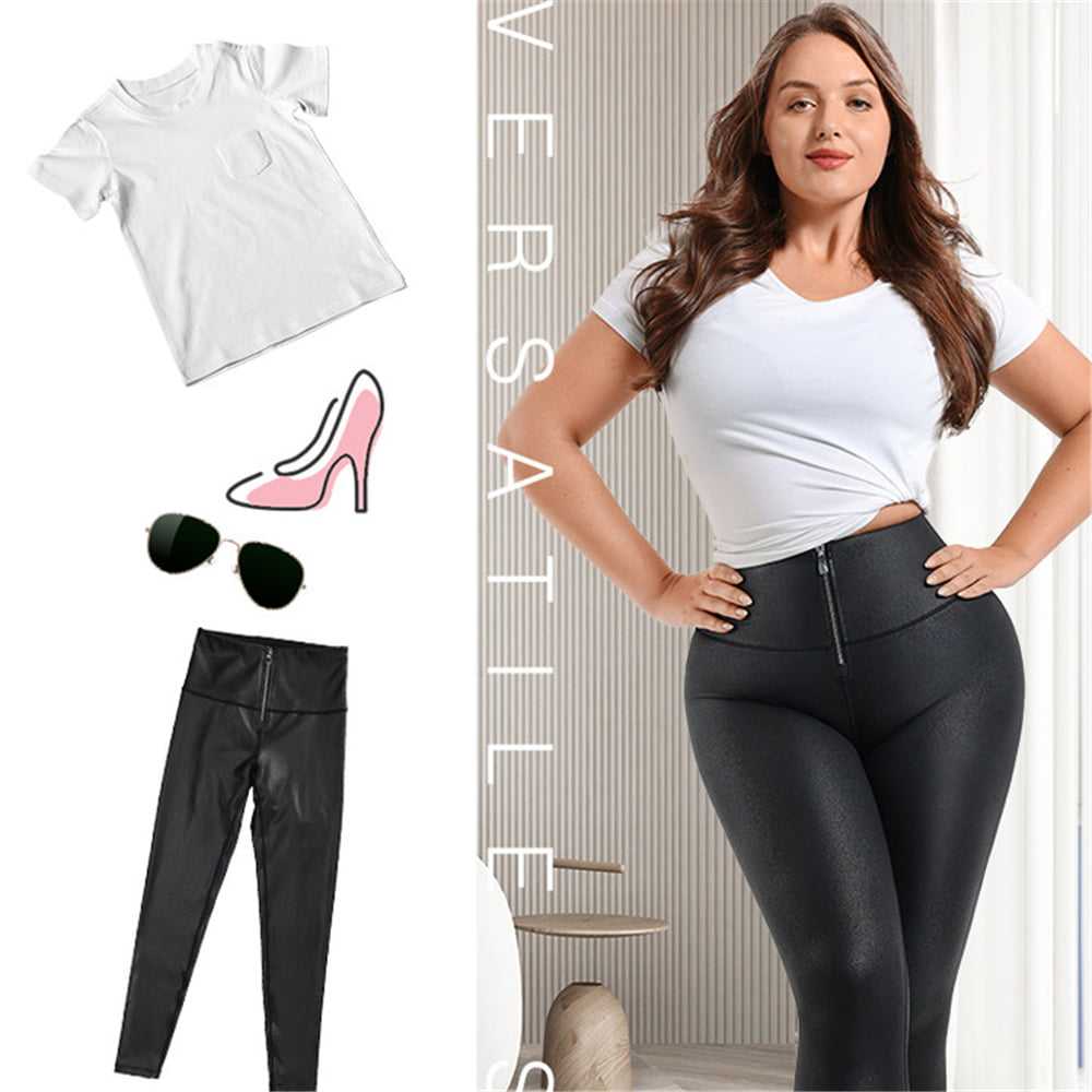 Faux Leather Leggings High Waist Weight Loss shaper